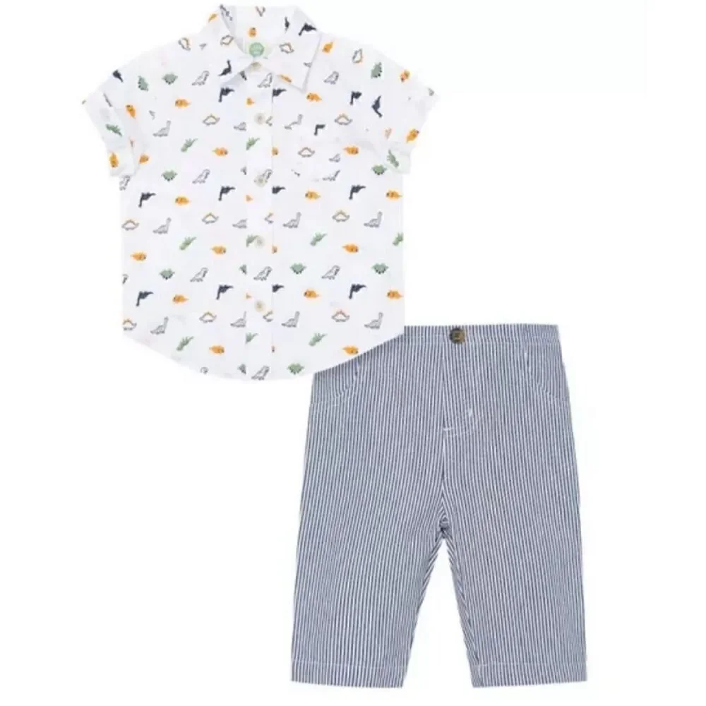 LITTLE ME BOYS 12M 2-Piece Baby Dino Button Down Shirt and Pants Set